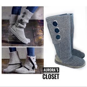 Ugg 7 Gray Classic Cardy Boots Tall Sweater Mid Calf Knitted